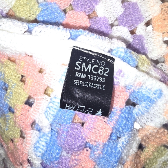 POL Pastel Crochet Granny Square Duster Kimono Cardigan OSFA - Picture 10 of 11